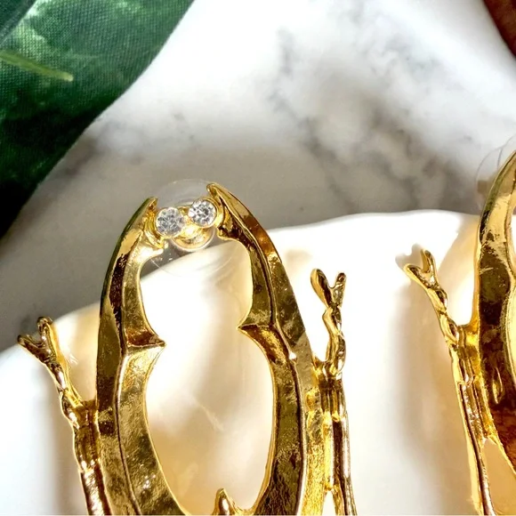 Gold Stag Beetle Crystal Earrings Jumbo Insect Scarab Bug Vtg Style Jewelry NEW - Picture 7 of 10